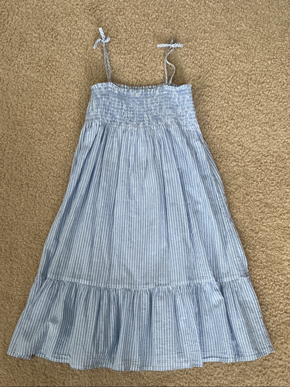 H&M Light Blue & White Striped Smocked Sundress - Size 9-10